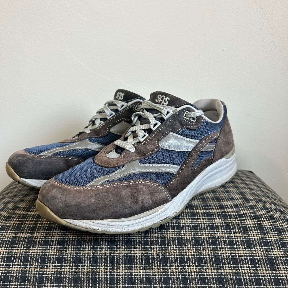 GUC SAS Journey Walking Shoes Size 10 Brown Navy Mesh Suede Sneakers